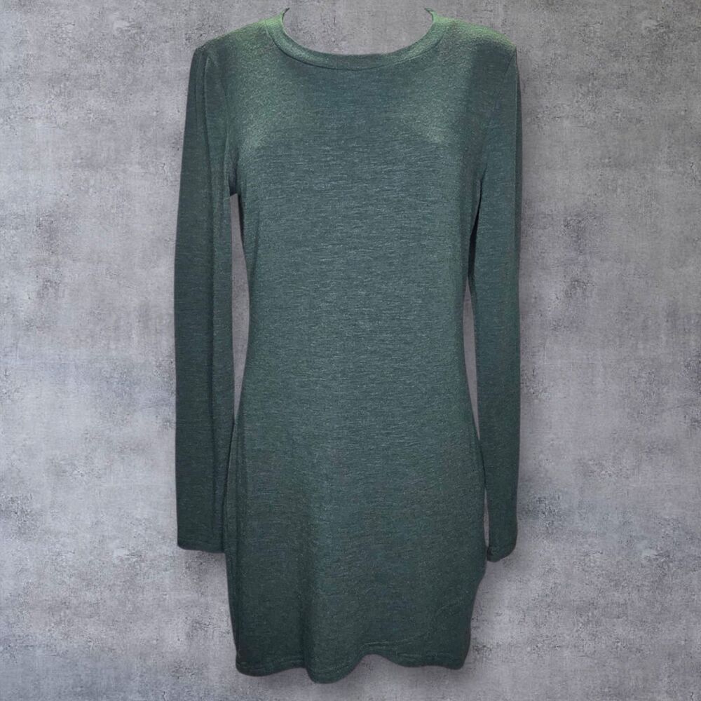 Listicle Dress Womens Large Green Long Sleeve Asymmetrical Hem Stretch Tunic Top